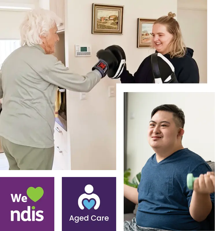 NDIS and aged care exercise support sessions promoting strength, mobility, and independence at Healthstin Australia