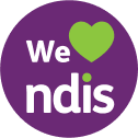 Purple logo with heart and text