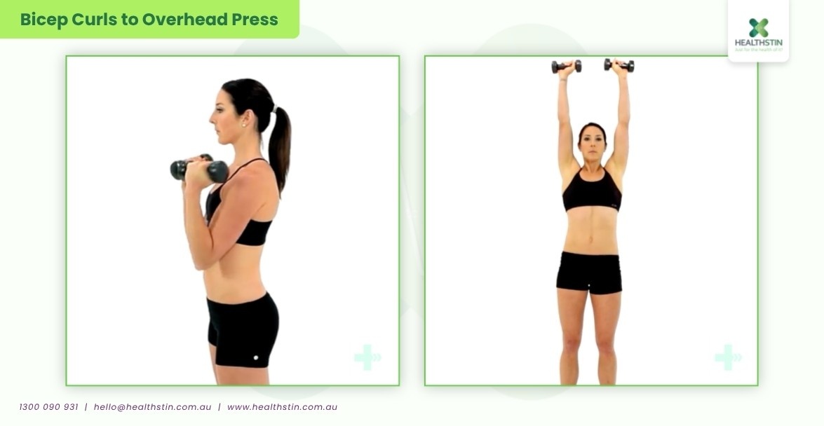 7 Best Upper Body Exercises to Reduce Weight in Females 13 Healthstin Blog 7BestUpperBodyExercisestoReduceWeightinFemales BicepCurlstoOverheadPress Infographic
