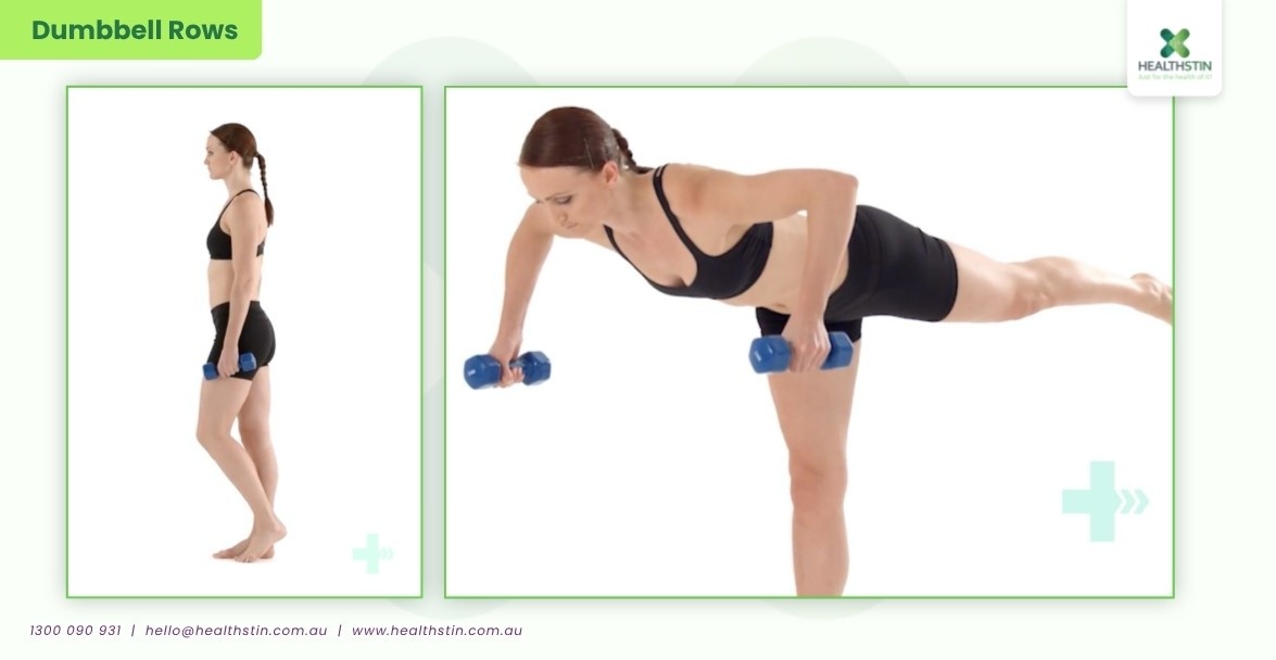 7 Best Upper Body Exercises to Reduce Weight in Females 10 Healthstin Blog 7BestUpperBodyExercisestoReduceWeightinFemales DumbbellRows Infographic