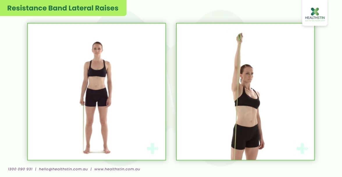Resistance Band Upper Body Exercises (Complete Guide) 14 Healthstin Blog ResistanceBandUpperBodyExercises ResistanceBandLateralRaises Infographic