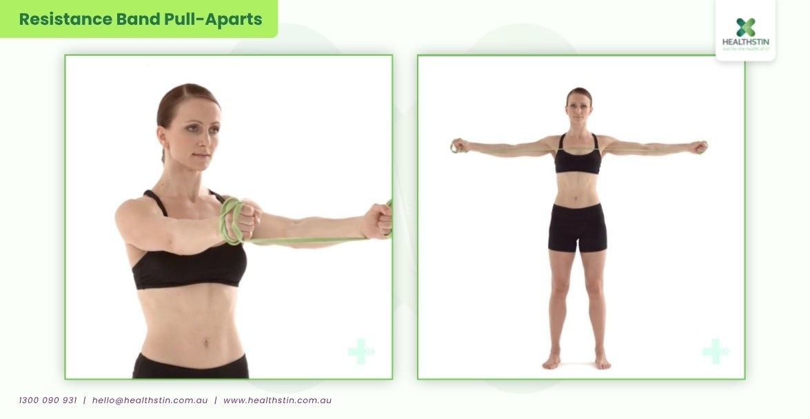 Resistance Band Upper Body Exercises (Complete Guide) 15 Healthstin Blog ResistanceBandUpperBodyExercises ResistanceBandPull Aparts Infographic