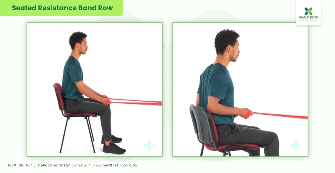Resistance Band Upper Body Exercises (Complete Guide) 10 Healthstin Blog ResistanceBandUpperBodyExercises SeatedResistanceBandRow Infographic